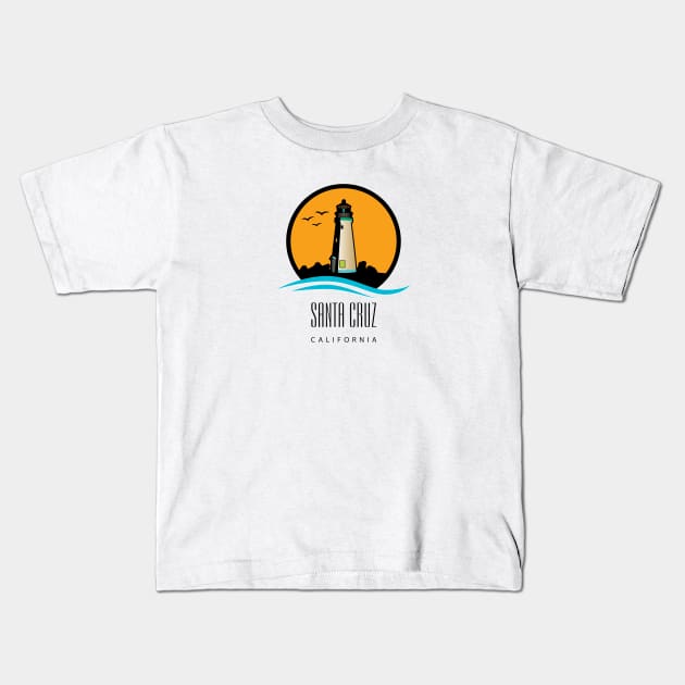 Santa Cruz Lighthouse Dark Kids T-Shirt by PauHanaDesign
